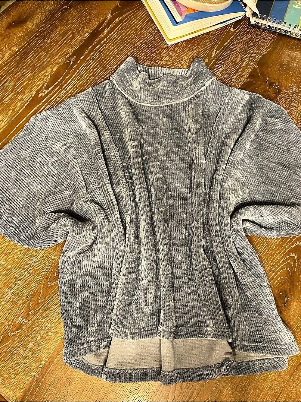 umgee Textured Mock Neck Relaxed Top Sweater Gray Small